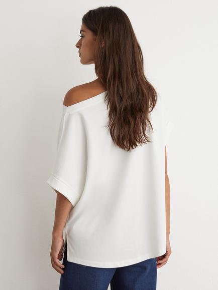 Reiss Sia Cotton Cold Shoulder Neck T-Shirt, White - view 2, White