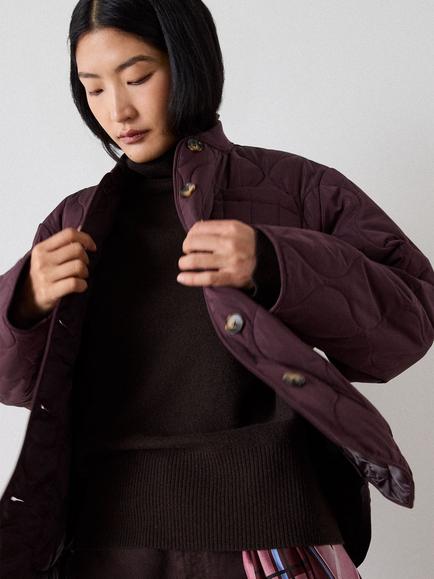 Whistles Button Through Onion Quilted Coat, Burgundy - view 2, Burgundy