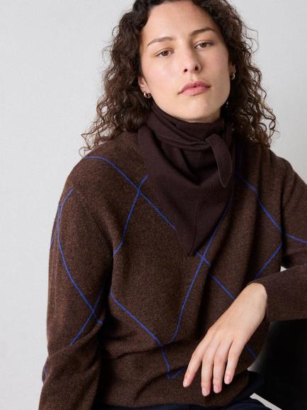Whistles Wool Contrast Diamond Knit Jumper - view 2, Brown/Multi