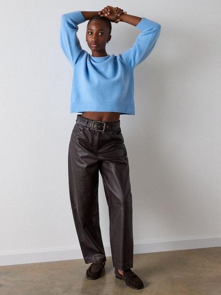 Whistles Wool Blend Curved Hem Knit Jumper, Pale Blue, Pale Blue