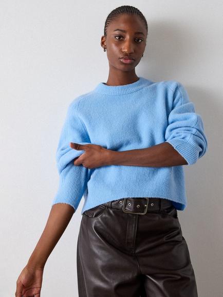 Whistles Wool Blend Curved Hem Knit Jumper, Pale Blue - view 2, Pale Blue