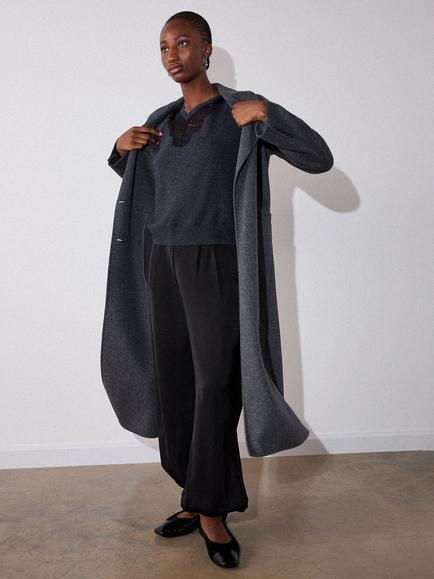 Whistles Wool Rich Lace Trim Knit Jumper, Dark Grey, Dark Grey