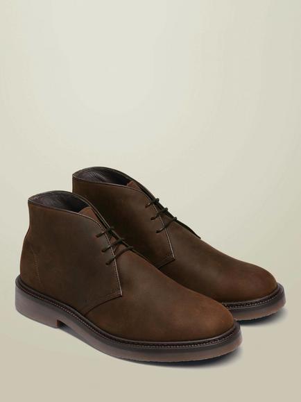Charles Tyrwhitt Waxed Leather Chukka Boots, Chocolate Brown - view 2, Chocolate Brown