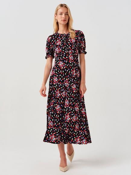 Ghost Clarissa Floral Bias Crepe Dress, Black/Multi, Black/Multi