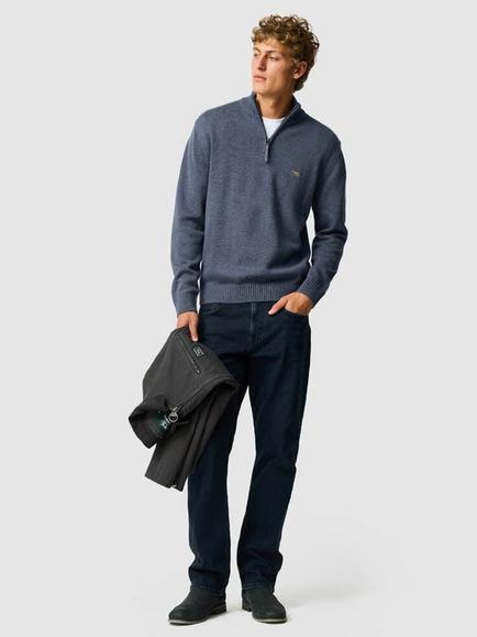 Rodd & Gunn Merrick Bay Knitted Cotton Quarter Zip Neck Jumper - view 2, Stonewash