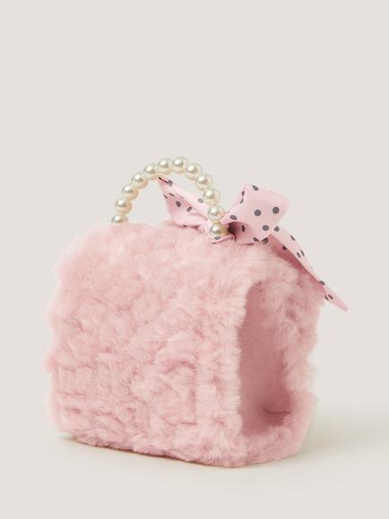 Monsoon Kids' Fluffy Poodle Bow Bag, Pale Pink - view 2, Pale Pink
