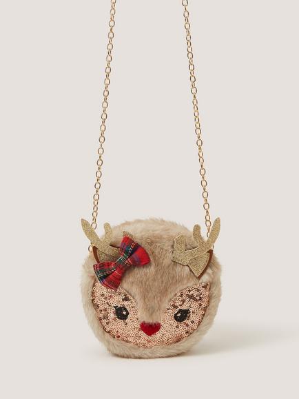 Monsoon Kids' Fluffy Reindeer Bag, Mink, Mink