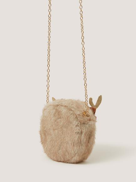 Monsoon Kids' Fluffy Reindeer Bag, Mink - view 2, Mink