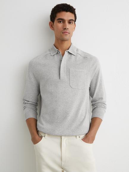 Reiss Clinton Cotton Regular Fit Polo Shirt, Grey Melange, Grey Melange