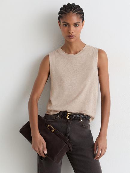 Reiss Amy Linen Tank Top, Stone Neutral, Stone Neutral
