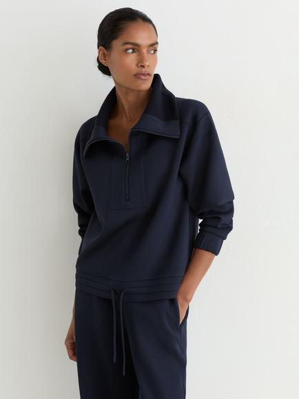 Reiss Laney Premium Interlock Half Zip Sweatshirt, Navy, Navy