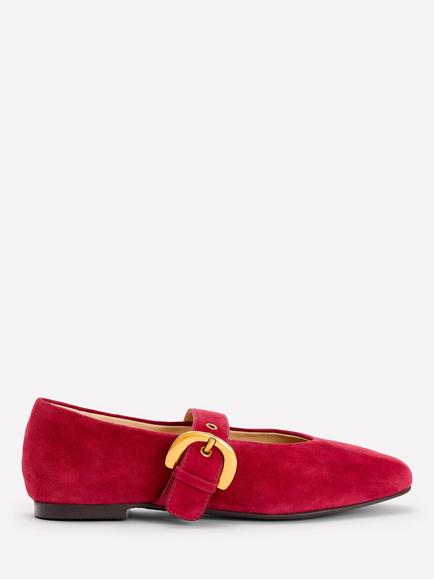 Boden Kylie Flat Buckle Mary Jane Suede Shoes, Wine, Wine