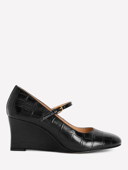 Boden Wedge Mary Jane Leather Shoes, Black, Black