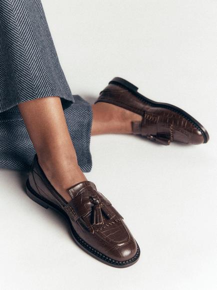 Boden Boden Nya Ghille Leather Loafers, Chocolate - view 2, Chocolate