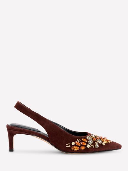 Boden Hope Suede Pointed Toe Embellished Slingback Court Shoes, Bitter Chocolate, Bitter Chocolate