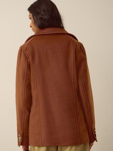 Monsoon Sabrina Faux Fur Collar Pea Coat, Brown - view 2, Brown
