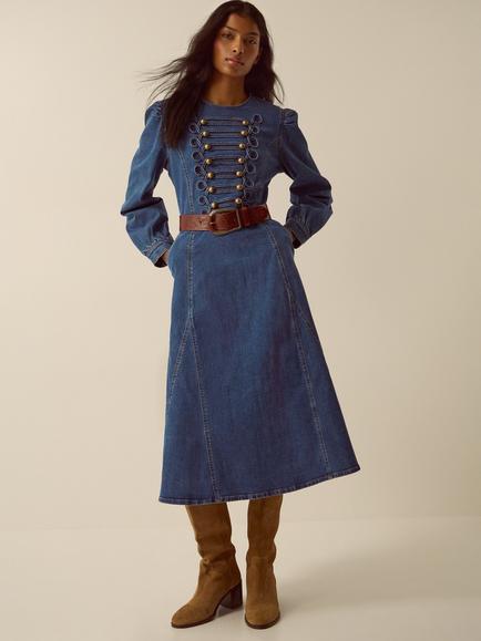 Monsoon Military Denim Midi Dress, Mid Authentic Blue, Mid Authentic Blue