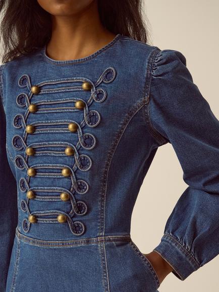 Monsoon Military Denim Midi Dress, Mid Authentic Blue - view 2, Mid Authentic Blue