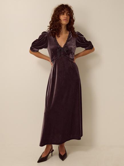 Monsoon Vera Velvet Maxi Dress, Chocolate, Chocolate