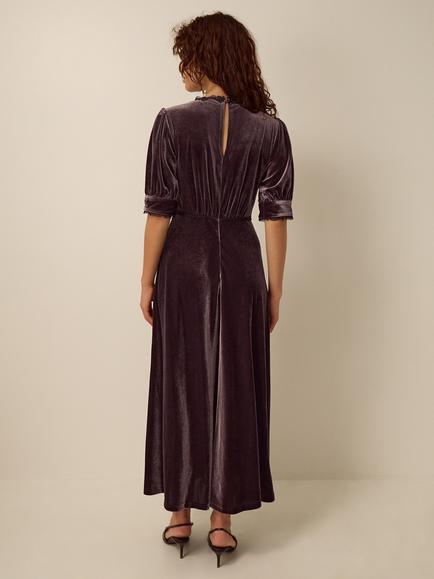 Monsoon Vera Velvet Maxi Dress, Chocolate - view 2, Chocolate