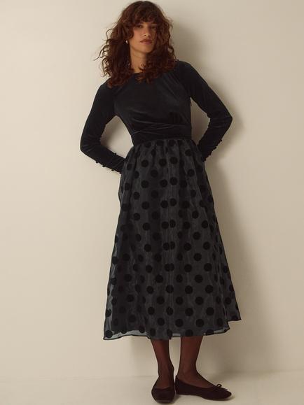 Monsoon Viana Polka Dot Velvet Midi Dress, Black, Black