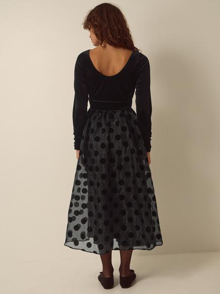 Monsoon Viana Polka Dot Velvet Midi Dress, Black - view 2, Black