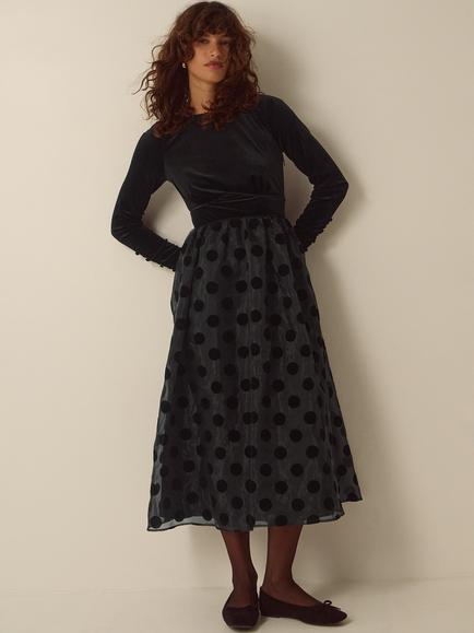 Monsoon Viana Polka Dot Velvet Midi Dress, Black, Black