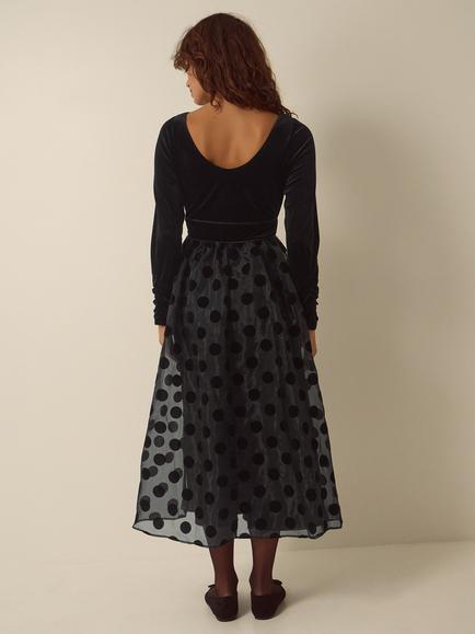 Monsoon Viana Polka Dot Velvet Midi Dress, Black - view 2, Black