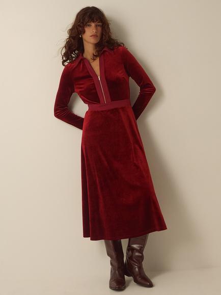 Monsoon Zeyna Zip Velvet Midi Dress, Cinnamon, Cinnamon