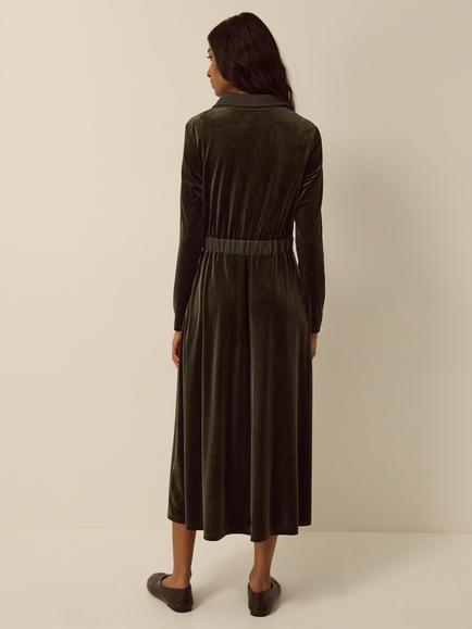 Monsoon Zeyna Zip Velvet Dress, Olive - view 2, Olive