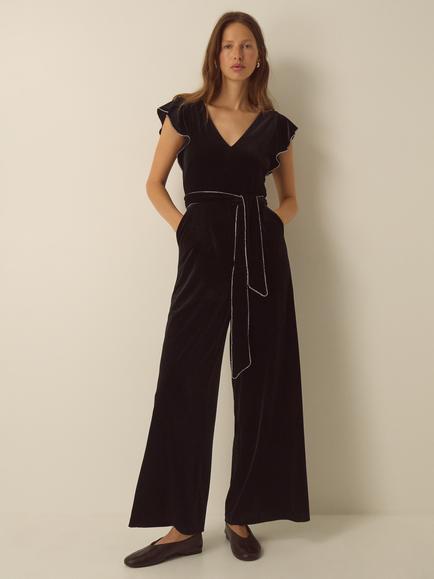 Monsoon Dionne Velvet Jumpsuit, Black, Black