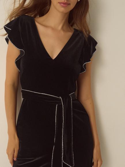 Monsoon Dionne Velvet Jumpsuit, Black - view 2, Black