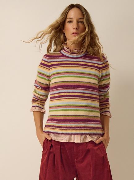 Monsoon Serenity Stripe Jumper, Butter Yellow, Butter Yellow