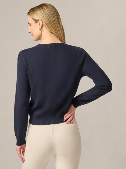 Adrianna Papell Floral Embroidered Cardigan, Navy/Cream - view 2, Navy/Cream