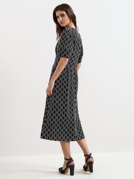Phase Eight Yasmine Check Textured Midi Dress, Black/Ivory - view 2, Black/Ivory