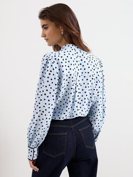 Phase Eight Coco Polka Dot Tie Neck Blouse, Pale Blue - view 2, Pale Blue