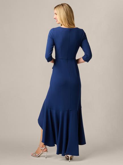 Adrianna Papell Studio Asymmetrical Bead Crepe Gown, Navy - view 2, Navy