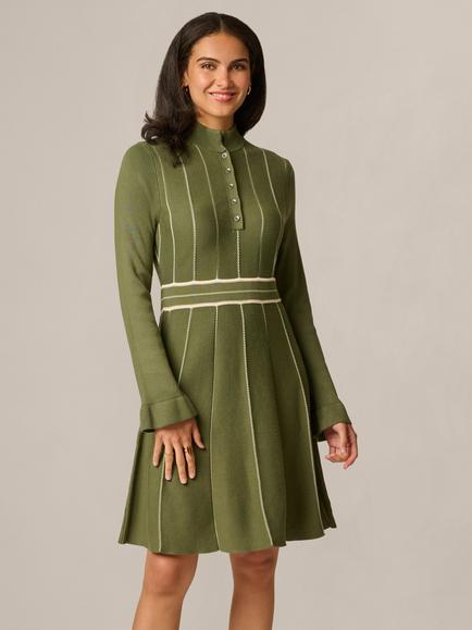 Adrianna Papell Button Collar Knit Dress, Vintage Olive, Vintage Olive