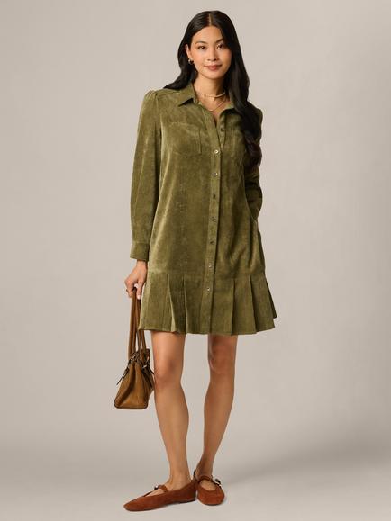 Adrianna Papell Corduroy Shift Dress, Olive - view 2, Olive