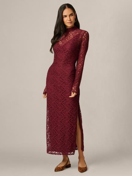 Adrianna Papell Adrianna By Adrianna Papell Mock Neck Lace Dress, Burgundy, Burgundy