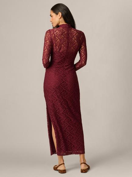 Adrianna Papell Adrianna By Adrianna Papell Mock Neck Lace Dress, Burgundy - view 2, Burgundy