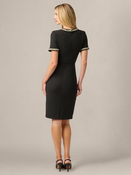 Adrianna Papell Petite Crepe Sheath Dress, Black - view 2, Black