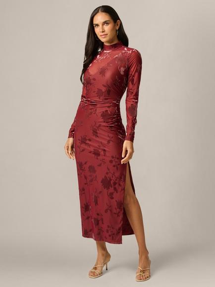 Adrianna Papell Velvet Burnout Floral Long Sleeve Dress, Auburn, Auburn