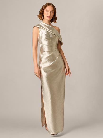 Adrianna Papell Aidan Mattox Woven Jacquard Long Dress, Light Gold, Light Gold