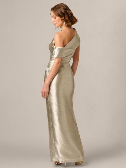 Adrianna Papell Aidan Mattox Woven Jacquard Long Dress, Light Gold - view 2, Light Gold