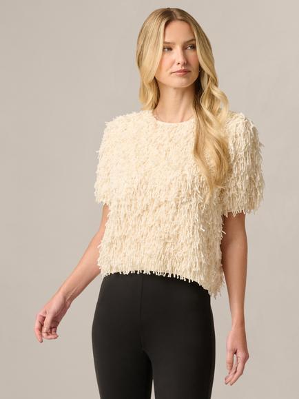 Adrianna Papell Textured Knit Short Sleeve Top, Cream, Cream