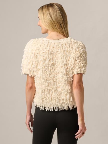 Adrianna Papell Textured Knit Short Sleeve Top, Cream - view 2, Cream