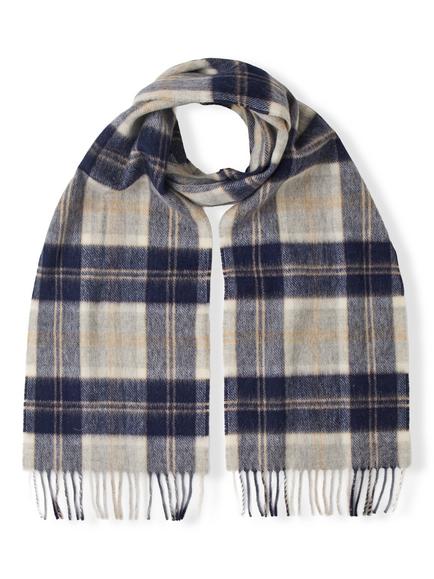 Celtic & Co. Pure Merino Wool Check Scarf, Navy