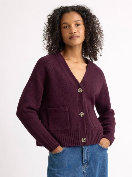 Albaray Acrylic Rich V-Neck Cardigan, Burgundy
