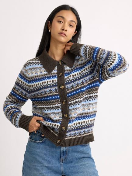 Albaray Fair Isle Collared Cardigan, Blue, Blue